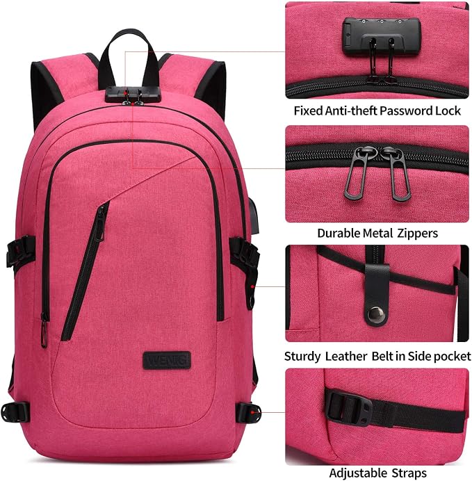 WENIG Business Laptop Backpack Anti-Theft Backpack with USB Charging Port and Lock Computer Backpacks for Women Men Fit 15.6 Inch Laptops, Casual Hiking Travel Daypack - Image 5