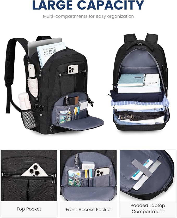 LOVEVOOK Large Laptop Backpack for Men,17.3Inch Heavy Duty Travel Backpack | TSA-Friendly with Anti-Theft,Carry On Flight Approved,College Work Bookbag,Water Resistant Business Backpack for Men Women - Image 2