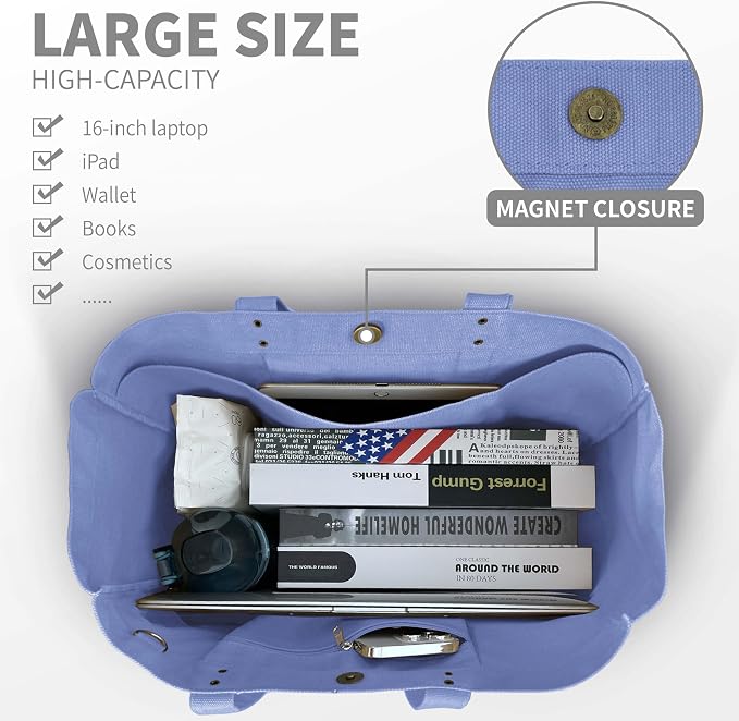 HOMESPON Large Canvas Tote Bag, Magnetic Work Laptop Pack for Women | Everything Bag, Multi Pockets, Internal Laptop Sleeve - Image 4