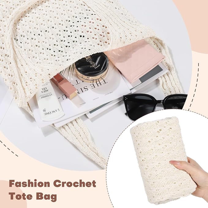 Sightor Crochet Tote Bag, Mesh Beach Bag Knit Summer Hobo Bag for Women | Beach Tote bag Vacation Outfits Aesthetic Boho Bag - Image 6