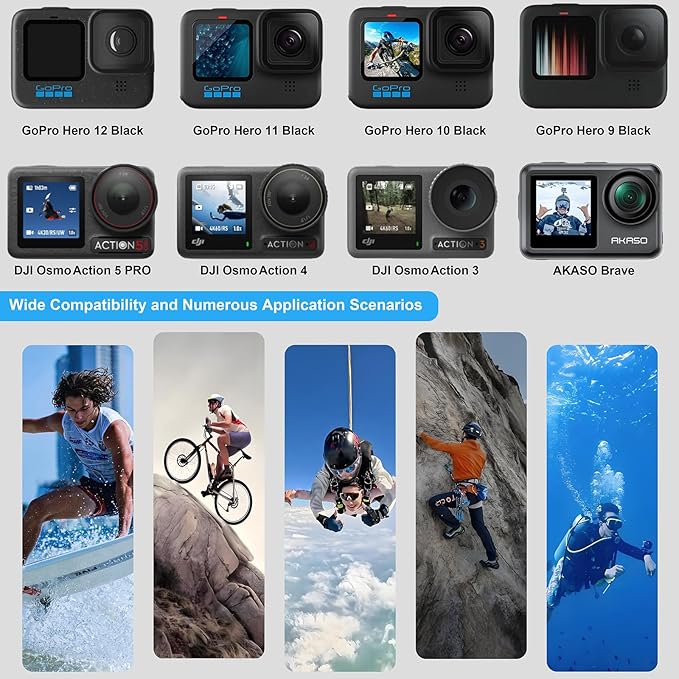 Action Camera Accessory for GoPro Hero 12/11/10/9/8/7/6/5 DJI Osmo Action 5 Pro/Action 4 / Action 3, AKASO EK7000 Insta360 X2 X3 DBPOWER APEMAN Yi VicTsing - Image 3