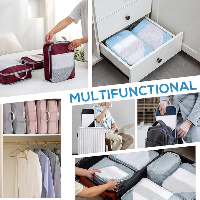 Compression Packing Cubes, 7 Set Packing Cubes for Travel Compression, Lightweight Compressible Package Organizer for Carry On and Suitcases, Light Grey - Image 6
