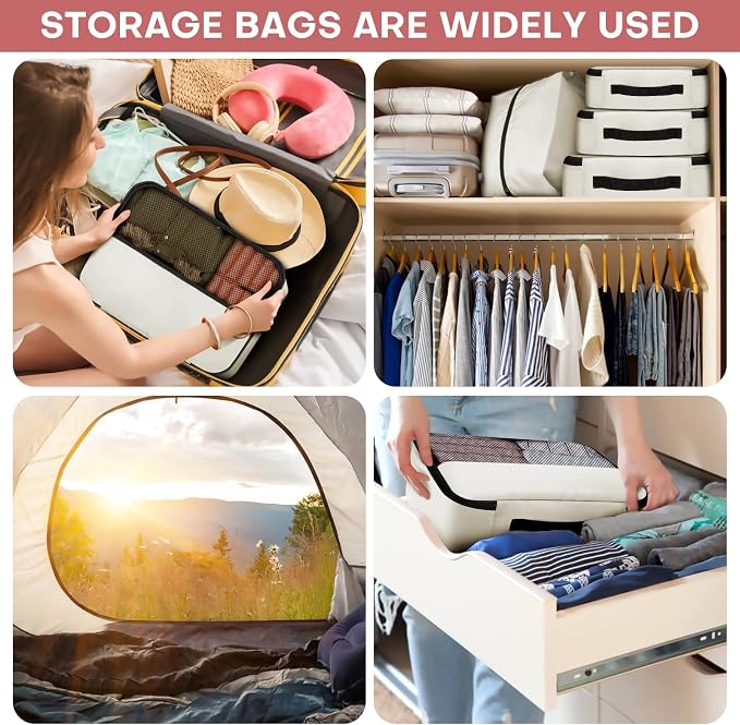 SDGFUI 8 PCS Compression Packing Cubes for Travel Women, Compression Bags Organizer for Luggage Space Saving Travel Essentials and Carry on, Luggage Organizer Bags for Suitcase - Beige - Image 7
