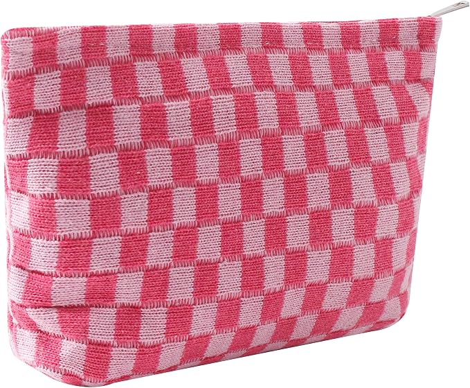 Cosmetic Bags for Women - Corduroy Cosmetic Bag Aesthetic Women Handbags Purses Smile Dots Makeup Organizer Storage Makeup Bag Girls Case Bags (Q-Checkered pink) by Gardsell