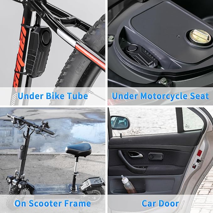 WSDCAM 113dB Loud Anti Theft Vibration Sensor Alarm Systems for Electric Bike Motorcycle Golf Car Trailer Mailbox Garage Door Waterproof Home Security Bike Accessories Bike Alarm with Remote - Image 2