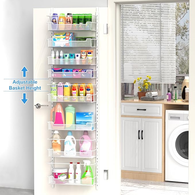 VyGrow Over the Door Pantry Organizer, 8-Tier Over the Door Organizer with Adjustable Basket, Pantry Door Organization for Pantry Kitchen Storage Room Spice Rack, White - Image 2