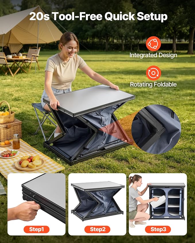 VEVOR Folding Camping Storage Cabinet, Outdoor Portable Aluminum Lightweight Table, Quick Set-up Compact Kitchen Cook Station, with 6 Shelves and Carry Bag, for Picnic, BBQ, Camping, RV Traveling - Image 4