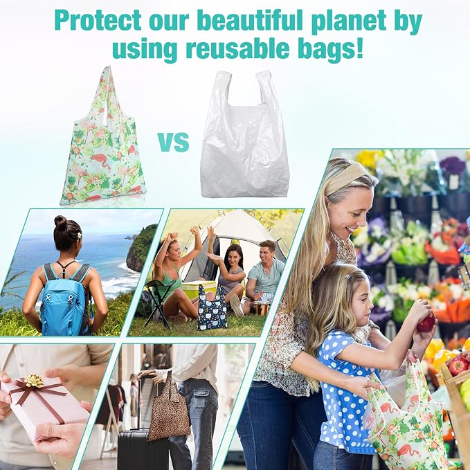 Eccliy 24 Pieces Reusable Grocery Bags Polyester Shopping Bags for Groceries Multi Colors Reusable Foldable Shopping Tote(Animal Style) - Image 6