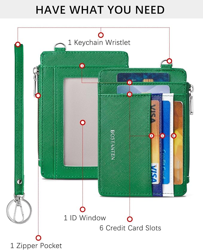 BOSTANTEN Credit Card Holder RFID Small Wallet for Women with Keychain | Slim, Wristlet, Zipper Coin Pocket, Pocket-Friendly, Vegan Leather, Minimalist, Gifts - Image 2