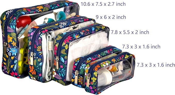 Remobia Hicol TSA Approved 5-Piece Diaper Bag Organizer Pouch Set Clear Waterproof TPU Kids Toiletry Storage Set Travel Packing Clutch Cube Bags for Baby Nursing(Flower) - Image 2
