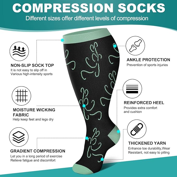 Genovega 3 Packs Wide Calf Compression Socks for Women Men Knee Hight S/M-4XL for Gifts - Image 4