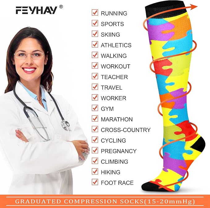 FEYHAY Copper Compression Socks (8 Pairs) 15-20 mmHg Circulation is Best Athletic & Daily for Men & Women, Running, Climbing - Image 5