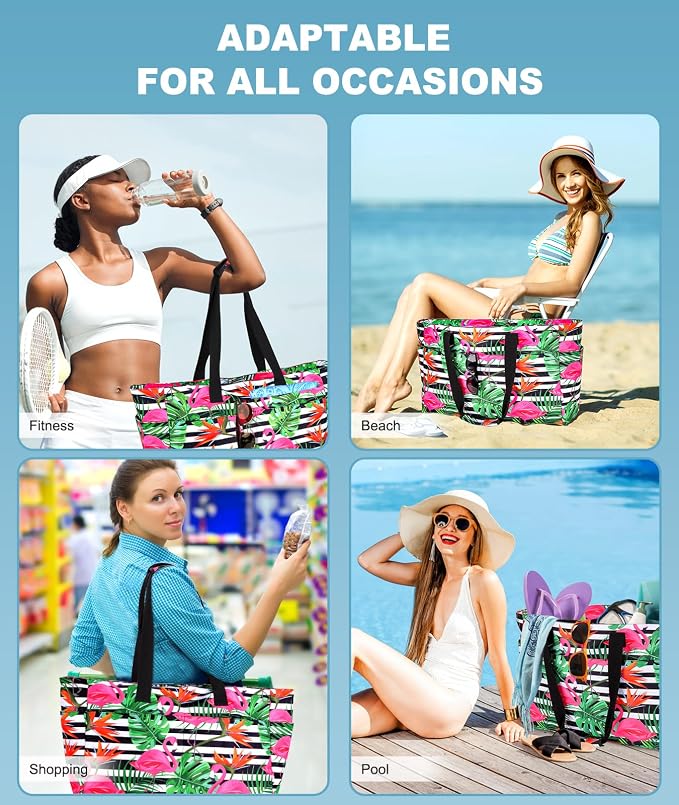 ISEYOU Extra Large Beach Bag Waterproof Beach Totes Bags for Women, Lightweight Foldable Pool Bag with Zipper Wet Compartment - Image 7