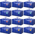 12 Pack Moving Bags with Full-Open Side Zipper, Extra Large 93L Heavy Duty Waterproof Foldable Storage Totes for College Dorm, Moving & Home Organization Blue by RMOHRO
