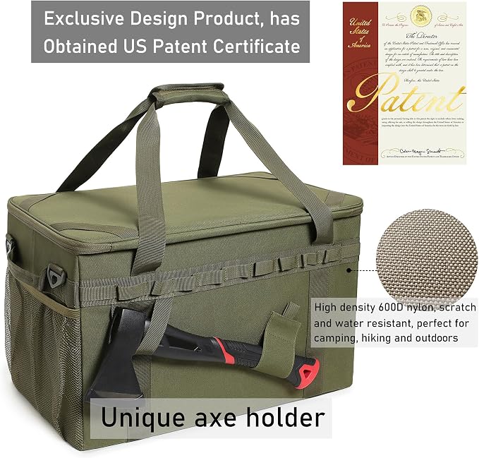 Tactical Camping Storage Bag Utility Tote Bag Camping Kitchen Organizer with Axe Holder & Shoulder Strap - Image 2