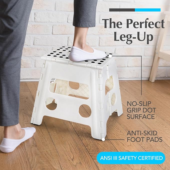 Handy Laundry Folding Step Stool 13 Inch, White, Non-Slip Holds 300 lbs | 13 Inch, White, Foldable Collapsible Step Stool, Non-Slip, Holds 300 lbs, Kitchen Bathroom Bedroom, Adults - Image 2