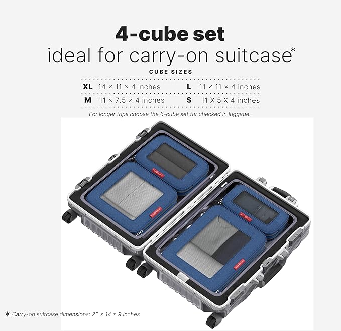 LeanTravel Premium Compression Packing Cubes for Travel - Suitcase Organizer Bags with Double Zipper & Breathable Mesh Panel - Space Saving Carry On Luggage Essentials (4-Pack, Navy Blue) - Image 2