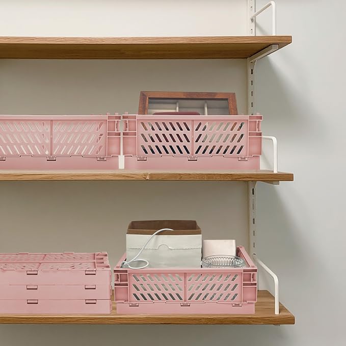 2 Pack Mini Foldable Small Plastic Baskets for Organizing and Storage，Collapsible Storage Crates,Mini Bins for Home Kitchen Bedroom Bathroom Office (Pink, Large 10x6.5x4) - Image 7