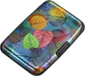 Mini RFID Aluminum Wallet Credit Cards Holder Business Card Case Metal ID Case for Men Women（Colorful Leaves by ELFISH
