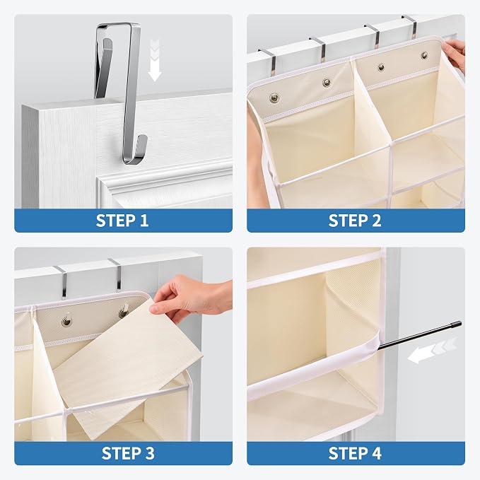 JARLINK Over the Door Organizer, Extra Large Storage for Bedroom, Beige | Anti-Tilt 100 lb Load Capacity, Hanging Door Organizer with 5 10 Mesh Pockets, Behind Door Storage for Bathroom, Nursery - Image 7