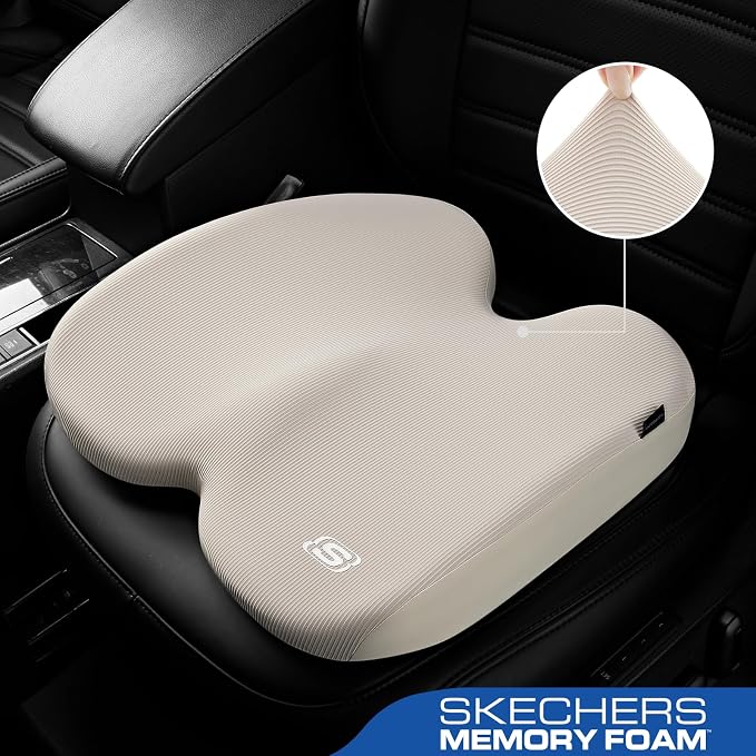 Skechers Seat Cushion, Ergonomic Memory Foam Cushion for Long Sitting Hours on Office & Home Chair, Car Seat Cushion for Sciatica, Coccyx Cushion,Beige - Image 2