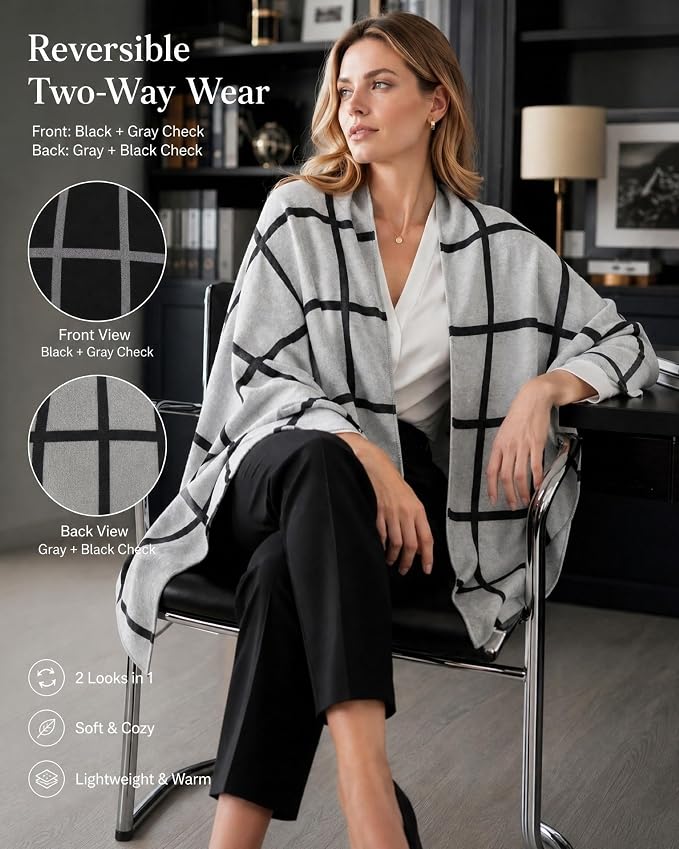 Shawl Wraps for Women Reversible Open Front Ruana Poncho Soft Cozy Cardigan for Fall and Winter - Image 5
