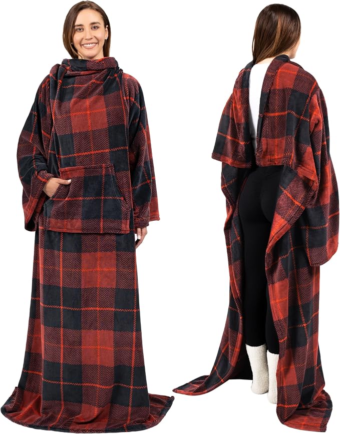 PAVILIA Blanket with Sleeves for Adult Women Men, Soft Warm Wearable Blanket Fleece Wrap Throw, Robe Blanket Gift by PAVILIA