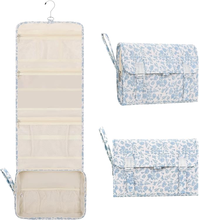 Relavel Travel Toiletry Bag with Hanging Hook, Floral Toiletries Bag | Large Capacity Makeup Cosmetic Storage Organizer for Full Sized Container, Accessories for Cruise Trip - Image 9