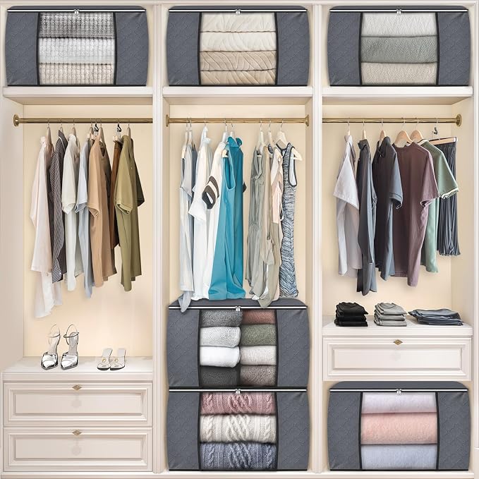90L Clothes Storage, Foldable Thick Fabric Blanket Storage Bags | Foldable Containers with Zippers,Window and Handles for Organizing Bedroom, Closet, Comforter, Bedding,Dorm essentials - Image 6