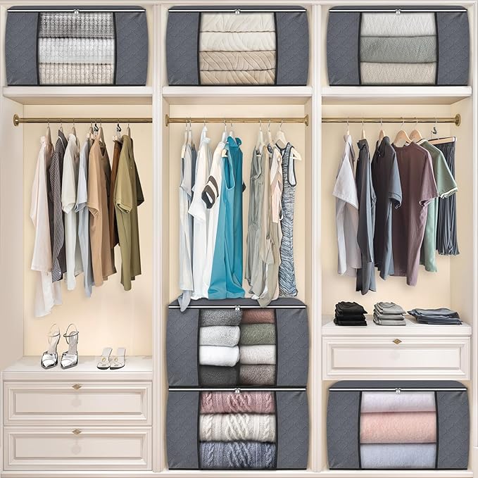 90L Clothes Storage, Foldable Thick Fabric Blanket Storage Bags | Foldable Containers with Zippers,Window and Handles for Organizing Bedroom, Closet, Comforter, Bedding,Dorm essentials - Image 6