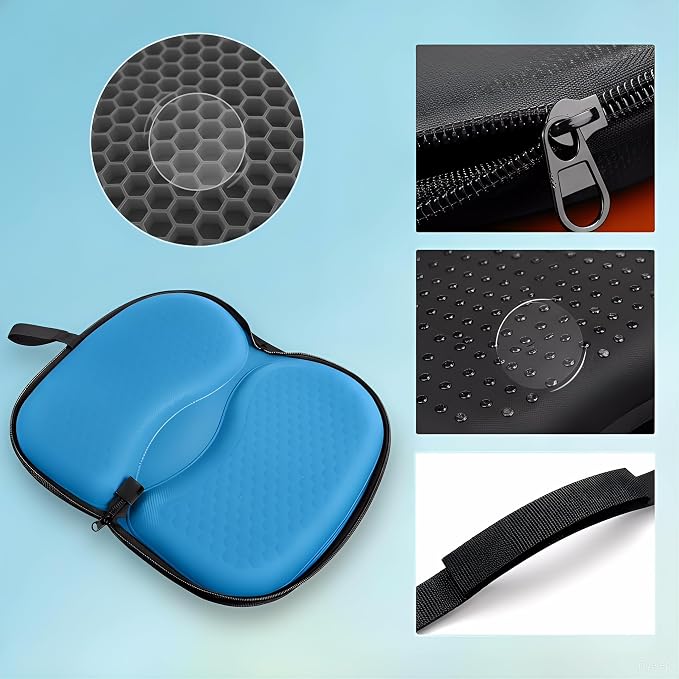 Foldable Seat Cushion for Travel, Honeycomb Gel Seat Cushion with Zipper & Handle, Portable Honeycomb Gel Cushion for Fatigue Relief, Ventilative Butt Pillow 15.8 x 13.3 x 1.4 Inches (1 in Blue) - Image 5