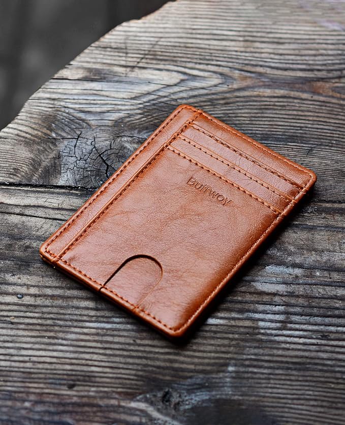 Buffway Slim Minimalist Front Pocket RFID Blocking Leather Wallets for Men and Women - Alaska Brown - Image 4