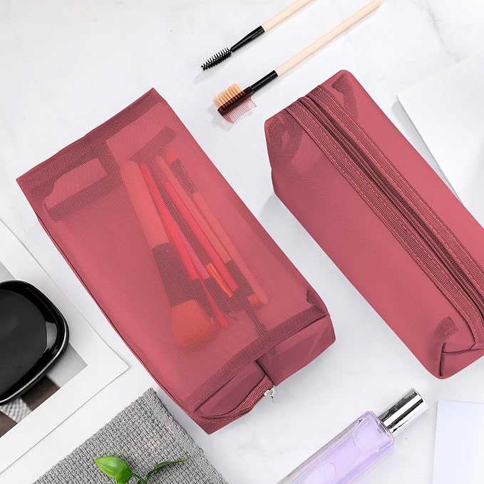 6 Pieces Mesh Makeup Bags Mesh Cosmetic Bag Portable Travel Organizing Zipper Pouch Toiletries Makeup Pouches for Home Office Travel Accessories - Image 6