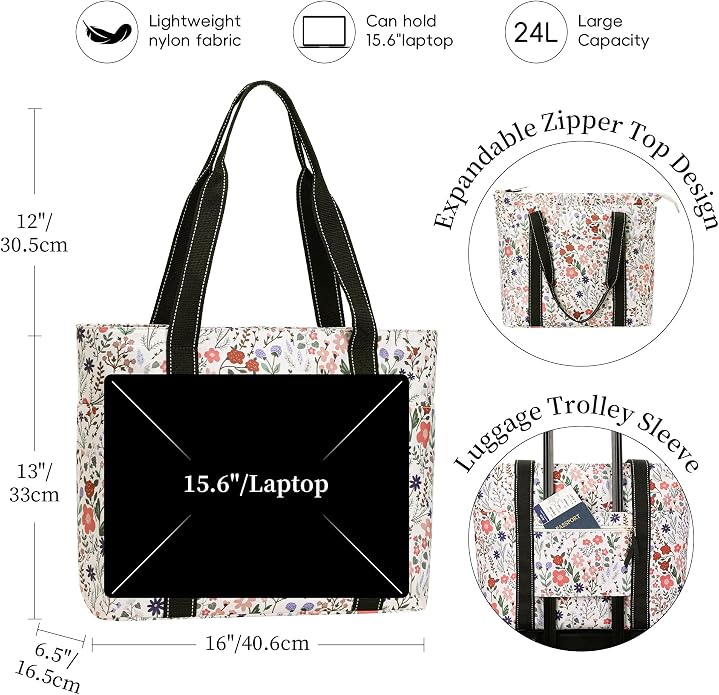 Tote Bag for Women with Laptop Compartment & Cup Holder,Nylon Bag for Work,Travel,Gym,Beach,Teacher,Nurse,School,Mom - Image 3