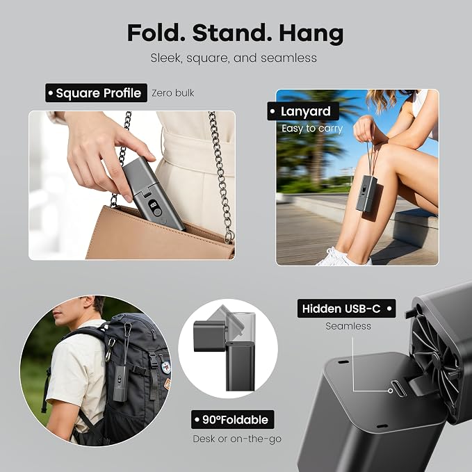 Titanium Alloy Handheld Fan - Portable Fan & Flashlight, 25dB Quiet BLDC, USB-C Rechargeable, Pocket Fan for Travel, Cruise, Concerts, Makeup, 2026 Summer Gifts for Women, Girls（Gray） - Image 9
