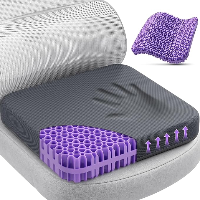 TushGuard Gel Seat Cushion for Long Sitting, Breathable Thick Patent Design | Enlarged Cooling Chair Pad for Office Chair, Wheelchair, Desk Chair, Supportive Car Cushion (2"Thick, Grey+Violet) by TushGuardSeatCushonsPillows