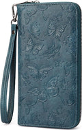 BELTANA Wallet Women RFID Blocking Large Capacity Wristlet Wallets for Women Butterfly Embossed Vegan Leather Clutch Purses with Card & Passport Holder (Peacock-Blue-Butterfly) by BestSeller