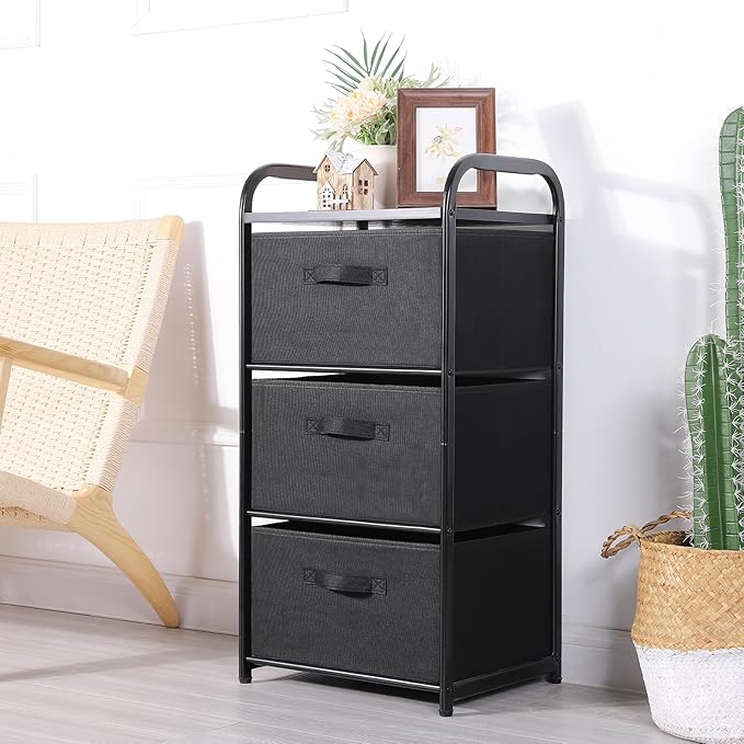 MAX Houser Dresser Storage with 3 Fabric Drawers, Black | Vertical Storage Unit for Bedroom,Chest of Drawers with Metal Frame, Wooden Tabletop, for Living Room, Closet - Image 5