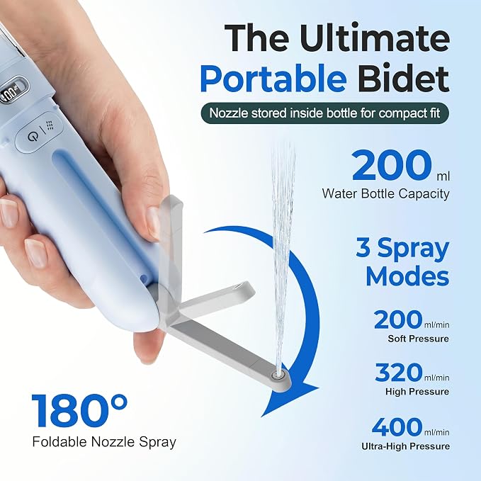 Portable Bidet for Travel | Bathroom - Rechargeable Electric Bidet Sprayer with 3 Pressure | Waterproof for Ultimate Personal Hygiene Cleaning at Home Office and Camping (Blue) - Image 5