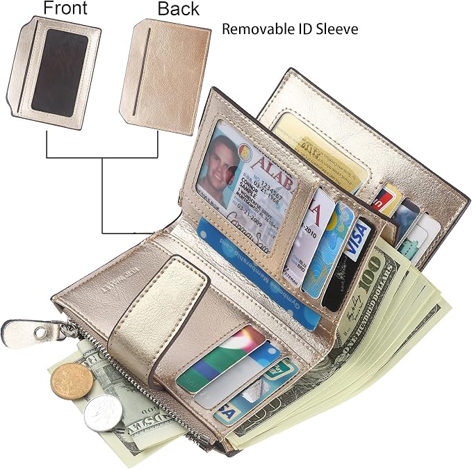 Small Compact Women Wallet RFID Blocking Genuine Leather Bifold Purse with ID Windows - Image 2