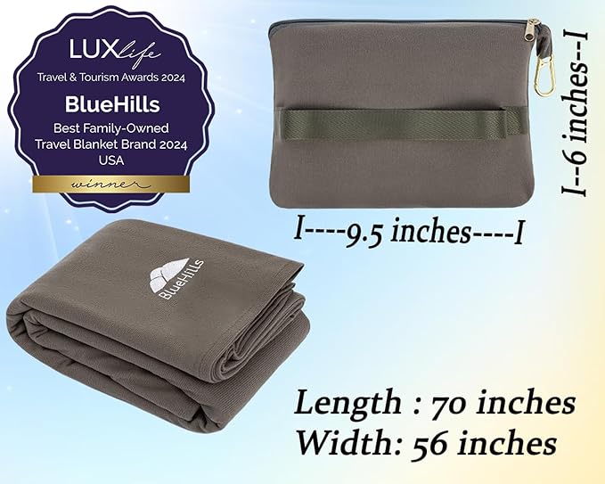 BlueHills Premium Soft Lightweight Travel Blanket Pillow Airplane - Gray | Luggage Strap & Carabiner Included, Compact & Lightweight, Pocket Size, Portable Zipper Case, Airplane Traveling Essential - Image 5