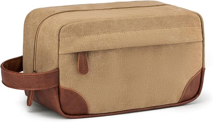 Vorspack Canvas Travel Toiletry Bag for Men, Medium, Brown | Water-Resistant Travel Bag for Toiletries, Large Capacity, Organized Compartment, Suitable for Shaving, Grooming, Accessories by Vorspack
