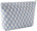 Cosmetic Bags for Women - Corduroy Cosmetic Bag Aesthetic Women Handbags Purses Smile Dots Makeup Organizer Storage Makeup Bag Girls Case Bags (Q-Checkered blue) by Gardsell