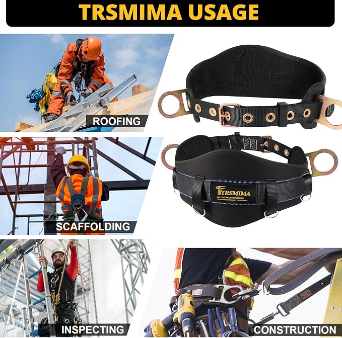 TRSMIMA Safety Harness Climbing Belt - Black Body Fall Protection Men Roof Tree Work Waist-Tongue Buckle Pad D-Ring - Image 6