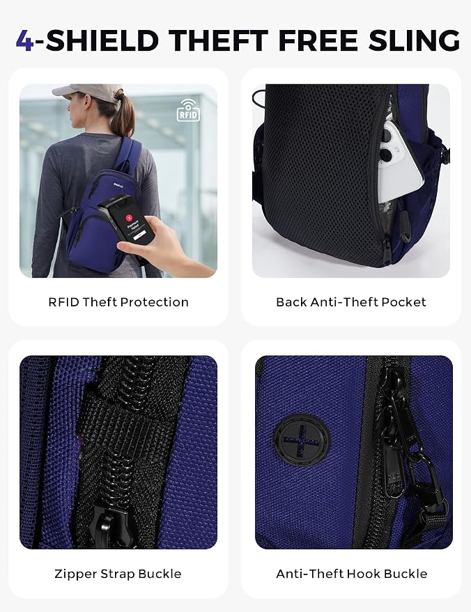 ECOHUB Crossbody Bags for Women Men, Anti-Theft RFID Blocking Sling Backpack Water Resistant Chest Shoulder Daypack, Blue - Image 4