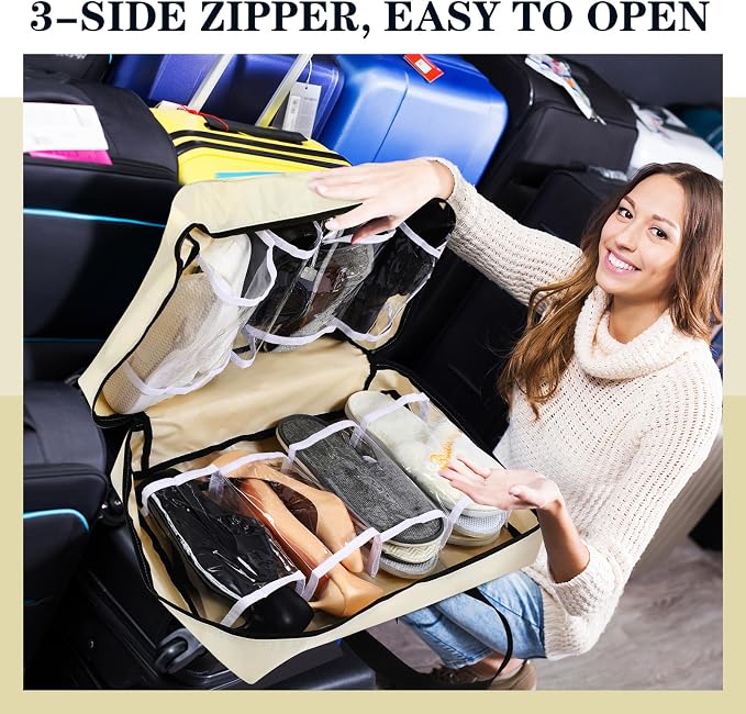 2 Pcs Shoe Bags for Travel with Handle Zipper Large Portable Shoe Organizer Luggage Storage Bags for Women and Men(Light Gray, Beige) - Image 5
