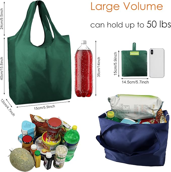 BeeGreen Reusable Bags Tote Bags for Women - 6 Pack Bulk Extra Large Reusable Gifts Bag with Handles - Heavy Duty Foldable Machine Washable Travel Grocery Bag Organizer (Packable Shopping Bags)​ - Image 3