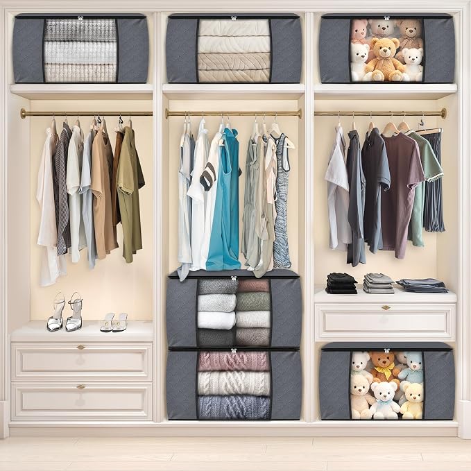 8 Pack Storage Bags for Clothes Blanket Storage Bins with Lids | Foldable Closet Organizers with Zippers,Window and Handles,Fabric Storage Bins for Sweater,Comforter,Bedding,Dorm essentials - Image 7