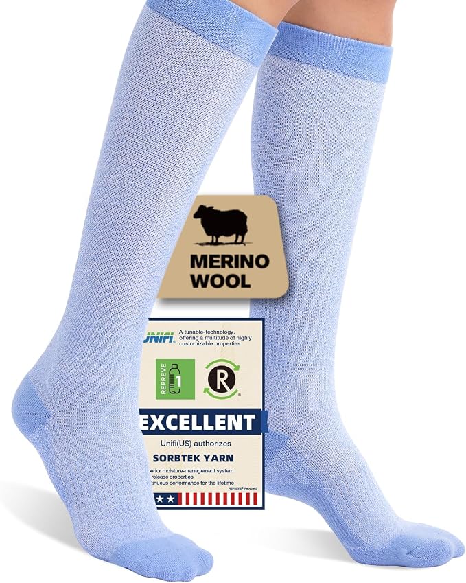 Merino Wool Compression Socks for Women Men 15-20 mmHg for flying | Soft & Breathable for Travel, Running by Unknown