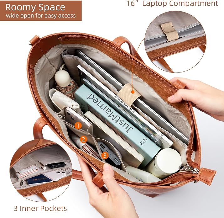 KALIDI Tote Bag Zipper Shoulder Bag Vegan Leather Purses Satchel for Women | Large Casual Handbag for Work Commuting Dating College Everyday - Image 4